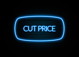 Cut Price  - colorful Neon Sign on brickwall