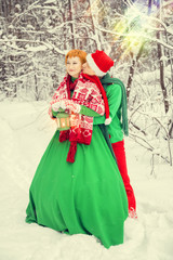 эльфы в снежном лесу  на новый год и рождество