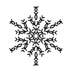 Winter snowflake. Holiday element. Black snowflake isolated on white background. Vector illustration.