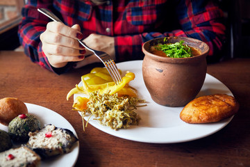 Georgian cuisine in restaurant in Tbilisi