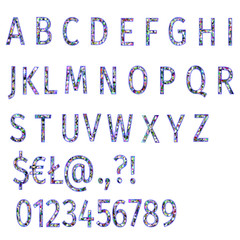 Alphabet of polygons  colorful  mosaic font and numbers vector illustration editable hand draw