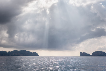 Ray of light above Phi Phi Island, near Phuket Thailand