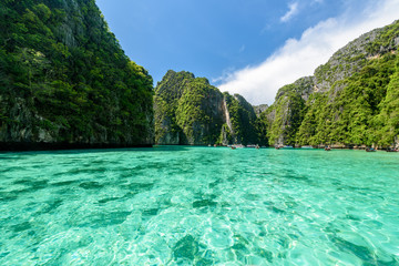 Fototapeta na wymiar Beautiful crystal clear water at Pileh bay at Phi Phi island near Phuket, Thailand