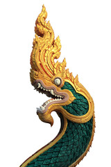 portrait green statue serpent on white background for decoration architecture thai style