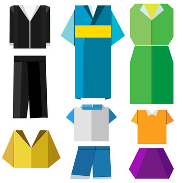 colorful origami clothes set vector on white