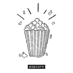 Popcorn sketch. Vector hand drawn illustration. The idea for a  poster, postcard, t-shirt.
