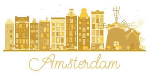 Naklejka premium Amsterdam City skyline golden silhouette.