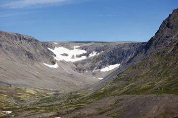 The tops of the Mountains, Khibiny  and cloudy sky. Kola Peninsula, Russia.