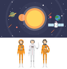 Naklejka premium Space and Solar System Background and Character Concept