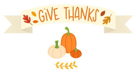 Vector illustration of an autumn-themed banner that says Give Thanks