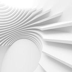 White Architecture Circular Background. Abstract Tunnel Design. Modern Geometric Wallpaper. 3d Rendering