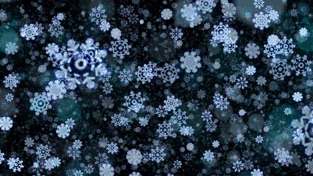 Abstract christmas snowflakes background. Computer generated seamless loop animation.