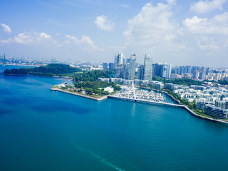 Fototapeta premium view of cable car to Sentosa island, Singapore.