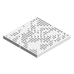 3D square maze labyrinth. Grey vector object on white background.