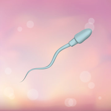 Spermatozoon. In vitro fertilization IVF. Artificial insemination. Spermogram. Male infertility. Illustration for web or typography magazine, brochure, flyer, poster. Blurred pink background