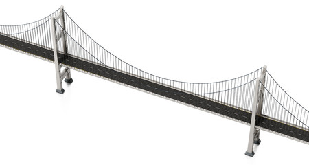 Suspension bridge isolated on white background. 3D illustration