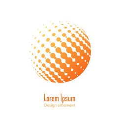 Vector abstract logo halftone design element. Orange dotted sphere business logotype