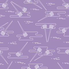 Seamless pattern of paint brushes and paint spots.