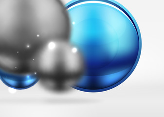 Tech blurred spheres and round circles with glossy and metallic surface