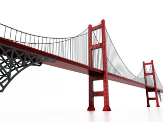 Suspension bridge isolated on white background. 3D illustration