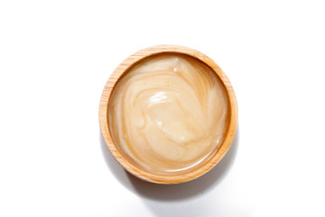 mash potato on wooden bowl