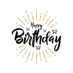 Happy Birthday - Fireworks - Typography, Handwritten vector illustration, brush pen lettering, for greeting