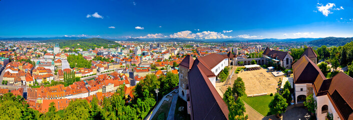 Colorful Ljubljana aerial panoramic view