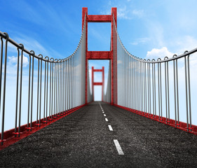 Road level view from suspension bridge . 3D illustration