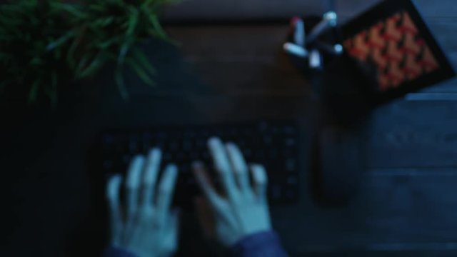 POV shot of man warming up his fingers before start to typing