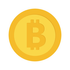 Bitcoin crypto currency blockchain. Gold coin money with bitcoins sign symbol. Cash business icon. Wealth concept. Flat design. Isolated. White background.