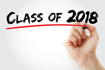 Hand writing CLASS OF 2018 with marker, concept background