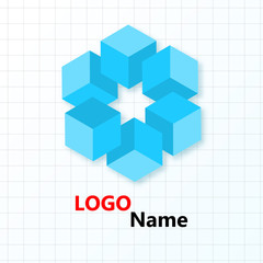 Obraz premium Flower of blue cubes on the background of the cells. Logo design. Logo name