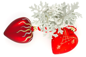 Red Christmas ornaments in the form of a heart