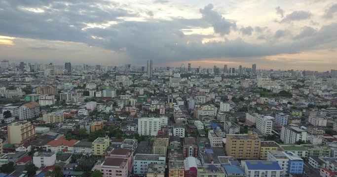 drone go ahead aerial drone Ratchada Bangkok City Thailand Landscape