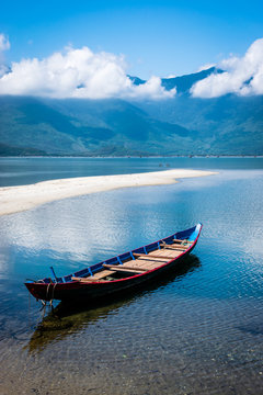 The Boat on the side of the lake in Vietnam