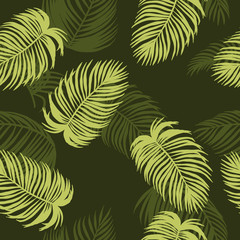 Naklejka na ściany i meble Areca palm sketch by hand drawing.Plam leaf vector pattern on brown background.Vector leaves art highly detailed in line art style.Tropical seamless for wallpaper.