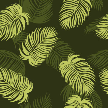 Areca palm sketch by hand drawing.Plam leaf vector pattern on brown background.Vector leaves art highly detailed in line art style.Tropical seamless for wallpaper.
