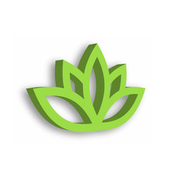 Green lotus flower 3d icon on white background. Wellness, spa, yoga, beauty and healthy lifestyle theme. Vector illustration.