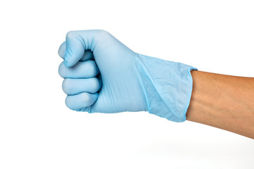 Doctor hand glove shows fist or num 0