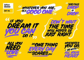 Vector Set of Motivational Quotes. Inspiring Short Phrases. Handwriting Brush Lettering. Collection of Positive Quote Signs. Famous Philosophical Message. Inspirational Sayings to Inspire Success.