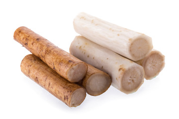 Fresh Burdock roots isolated on white background