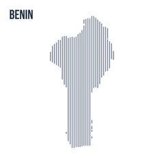 Vector abstract hatched map of Benin with vertical lines isolated on a white background.