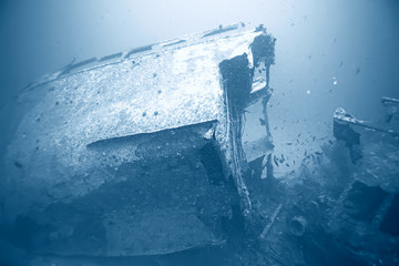 Naklejka na ściany i meble shipwreck, diving on a sunken ship, underwater landscape