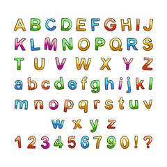 Hand drawn doodle font. Cartoon vector alphabet