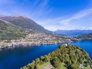 Fototapeta na wymiar Comacina island and Ossuccio, lake of Como