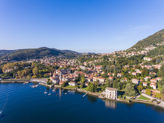 Panoramic view of Cernobbio on Como lake. Aerial view