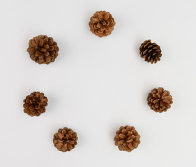 Pine cones circle frame  on white background,Christmas ornament