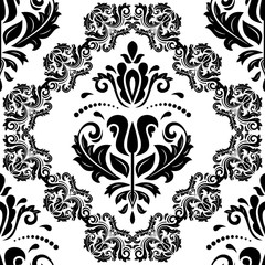 Oriental classic black and white pattern. Seamless abstract background with repeating elements. Orient background