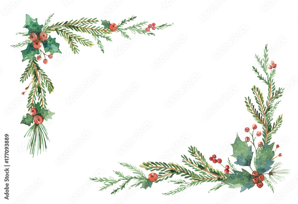 Canvas Prints watercolor vector christmas frame with fir branches and place for text.