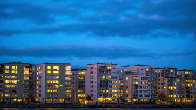 Time lapse of residential area, "Lilla Essingen" in Stockholm at dawn